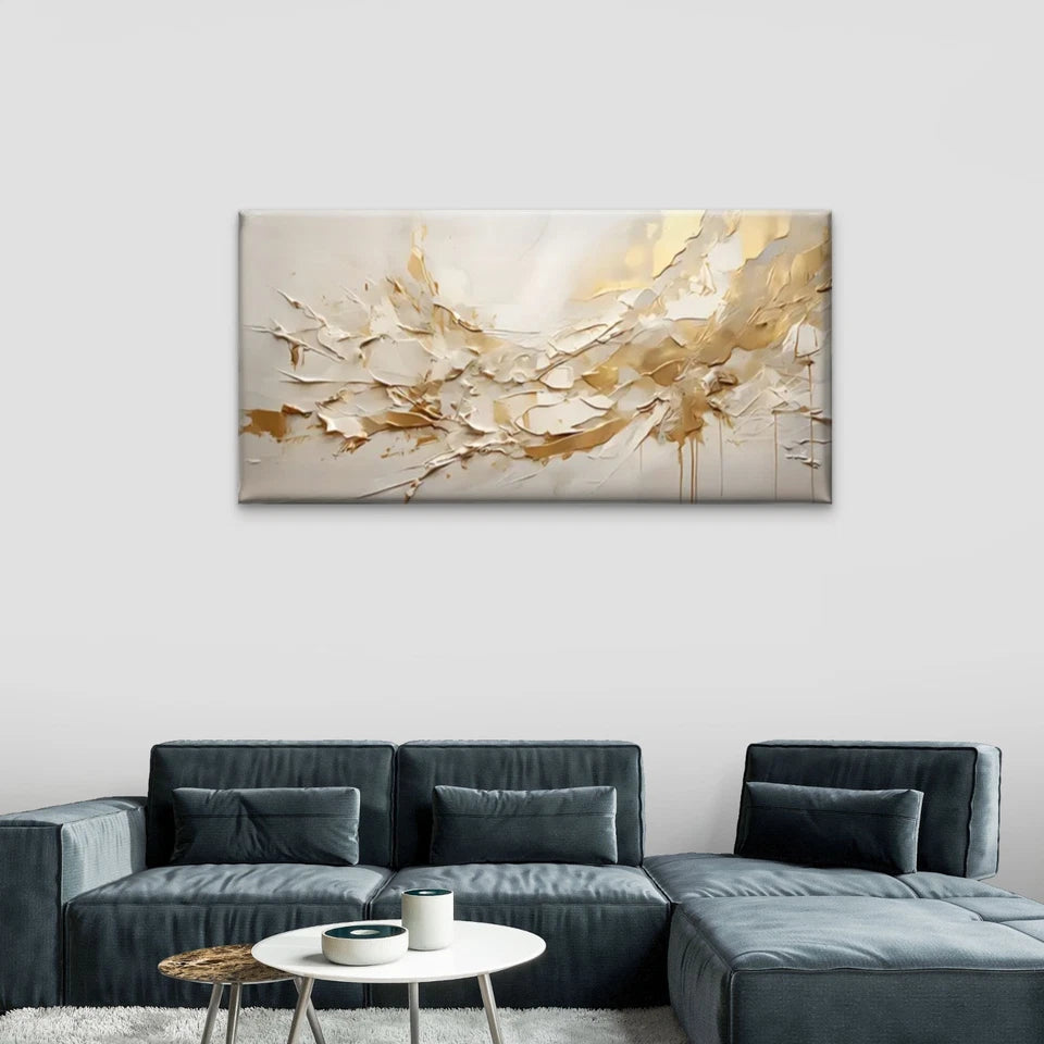 Abstract Golden Modern Perfect Wall Art Canvas Office Home Room Framed 120x60cm