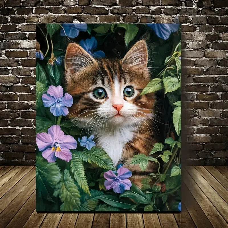 Adorable Norwegian Forest Cat Kitten Painting 40x60cm Metal Print Ready to Hang - Bella Home Decor