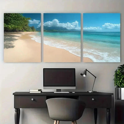 3pcs Sandy Anse Source Beach Perfect Wall Art Set Canvas Framed 50x70cm - High Quality Print 100% Australian Made Wall Canvas Ready to Hang