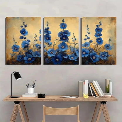 3pcs Larkspur Flower Beige Delphinium Perfect Wall Art Set Canvas Framed 40x60cm - High Quality Print 100% Australian Made Wall Canvas Ready to Hang
