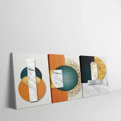 3pcs Golden White and Teal Geometric Design Art Set Canvas Unframed - High Quality Print 100% Australian Made Wall Canvas