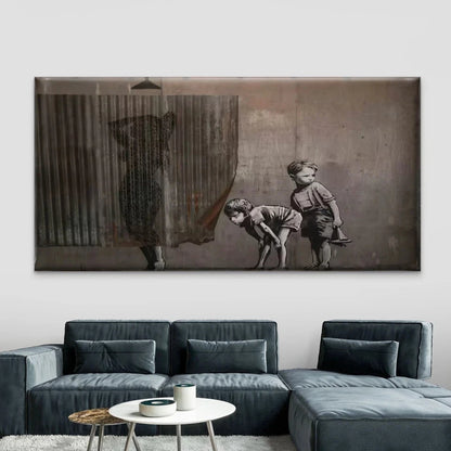 Curious Children Peeking Wall Art Canvas Office Home Room Framed 120x60cm