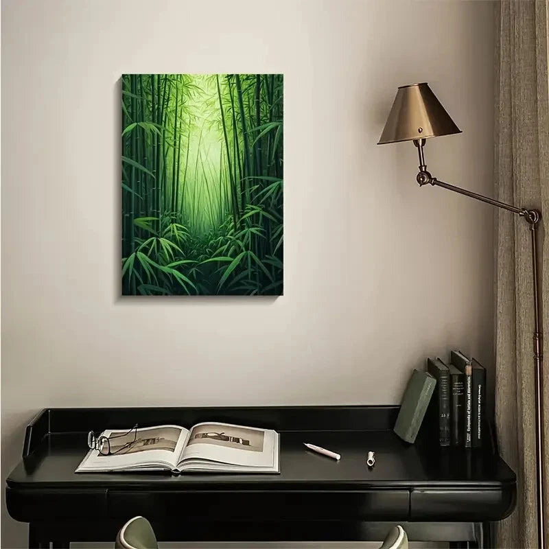 Serene Natural Scene with Sunlit Bamboo Stalks 40x60cm Metal Print Ready to Hang - Bella Home Decor