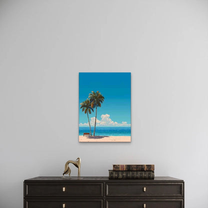 Turquoise Ocean & Palm Tree Coastal Metal Print Ready to Hang