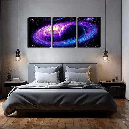 3pcs Mysterious and Profound Purple-Blue Aura Wall Art Canvas Unframed - High Quality Print 100% Australian Made Wall Canvas