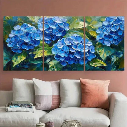 3pcs Hydrangea Flowers Impasto Floral – Wall Art Canvas Unframed – High Quality Print 100% Australian Made Wall Canvas