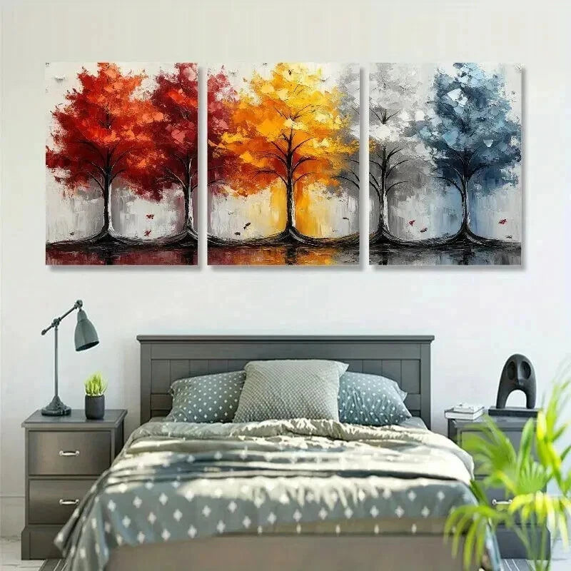 3pcs Colorful Forest Trees Painting Wall Art Set Canvas Framed 60x90cm - High Quality Print 100% Australian Made Wall Canvas Ready to Hang
