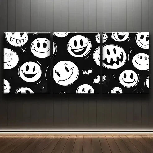 3pcs Joyful Face White Perfect Joy Black Wall Art Set Canvas Unframed - High Quality Print 100% Australian Made Wall Canvas
