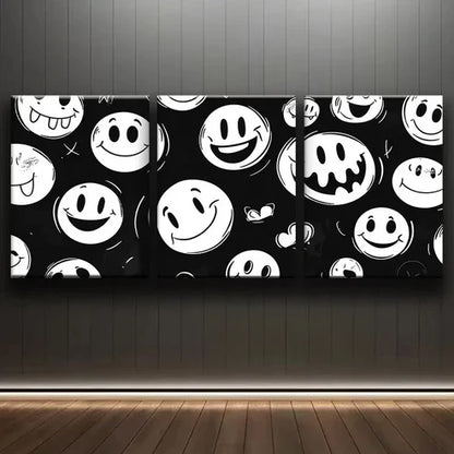 3pcs Joyful Face White Perfect Joy Black Wall Art Set Canvas Unframed - High Quality Print 100% Australian Made Wall Canvas