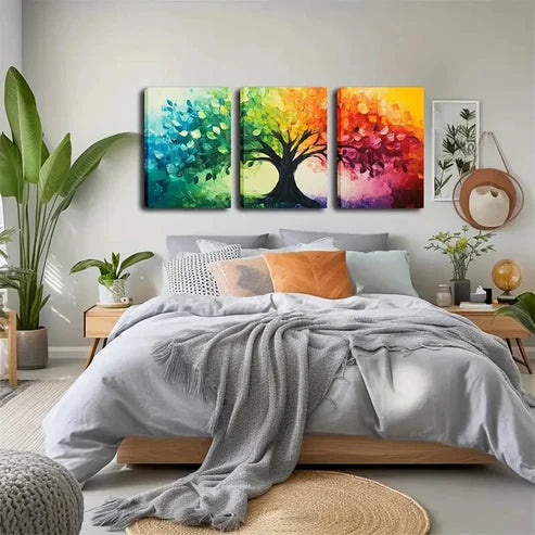 3pcs Colorful Tree Landscape Painting Wall Art Set Canvas Unframed - High Quality Print 100% Australian Made Wall Canvas