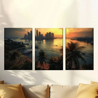3pcs Colorful Abstract Sunset City Wall Art Set Canvas Framed 60x90cm - High Quality Print 100% Australian Made Wall Canvas Ready to Hang - Bella Home Decor