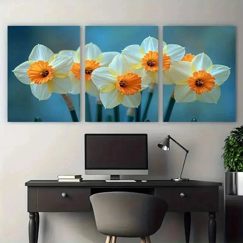 3pcs Daffodil Narcissus Nature Yellow Perfect Wall Art Set Canvas Framed 50x70cm - High Quality Print 100% Australian Made Wall Canvas Ready to Hang - Bella Home Decor
