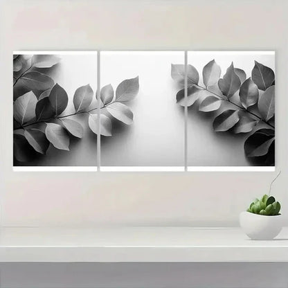 3pcs Black & White Botanical Leaves Durable &S Wall Art Set Canvas Unframed - High Quality Print 100% Australian Made Wall Canvas - Bella Home Decor