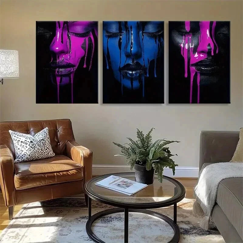 3pcs Emotional Dark Expression Drips Prefect Wall Art Set Canvas Framed 50x70cm - High Quality Print 100% Australian Made Wall Canvas Ready to Hang