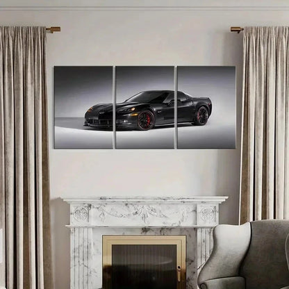 3pcs Black Color Super Car Modern Vehicle Wall Art Set Canvas Framed 40x60cm - High Quality Print 100% Australian Made Wall Canvas Ready to Hang - Bella Home Decor