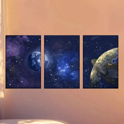 3pcs  Vibrant Space Scene with Earth and Celest Wall Art Set Canvas Framed 40x60cm - High Quality Print 100% Australian Made Wall Canvas Ready to Hang - Bella Home Decor
