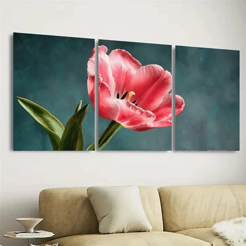 3pcs Pink Tulip Spring Flower Wall Art Set Canvas Framed 60x90cm - High Quality Print 100% Australian Made Wall Canvas Ready to Hang