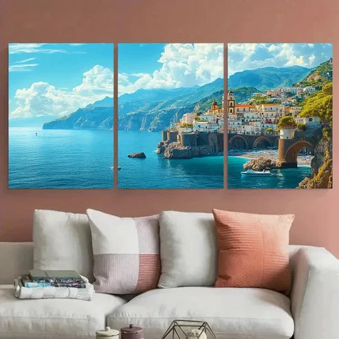3pcs Amalfi Coast Italy Travel Wall Art Canvas Unframed - High Quality Print 100% Australian Made Wall Canvas - Bella Home Decor