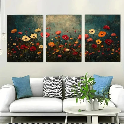 3pcs Dark Floral Meadow Botanical Perfect Wall Art Set Canvas Framed 50x70cm - High Quality Print 100% Australian Made Wall Canvas Ready to Hang - Bella Home Decor