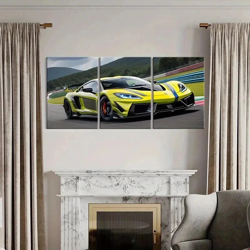 3pcs Green Supercar Cool Racing Decor Wall Art Set Canvas Framed 50x70cm - High Quality Print 100% Australian Made Wall Canvas Ready to Hang