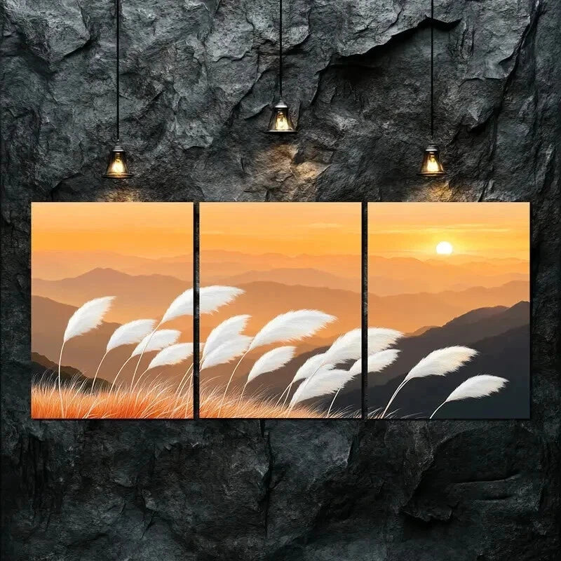 3pcs Autumn Mountain Landscape Shine Perfect Wall Art Set Canvas Framed 50x70cm - High Quality Print 100% Australian Made Wall Canvas Ready to Hang