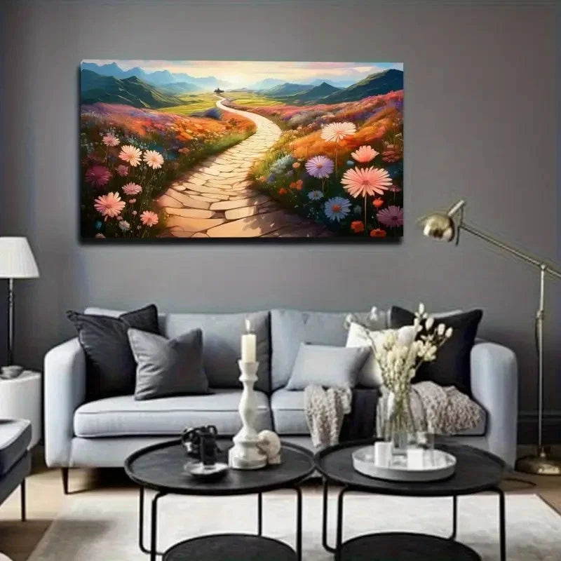 Vibrant Meadow Blooming Wall Art Canvas Office Home Room Framed 120x60cm