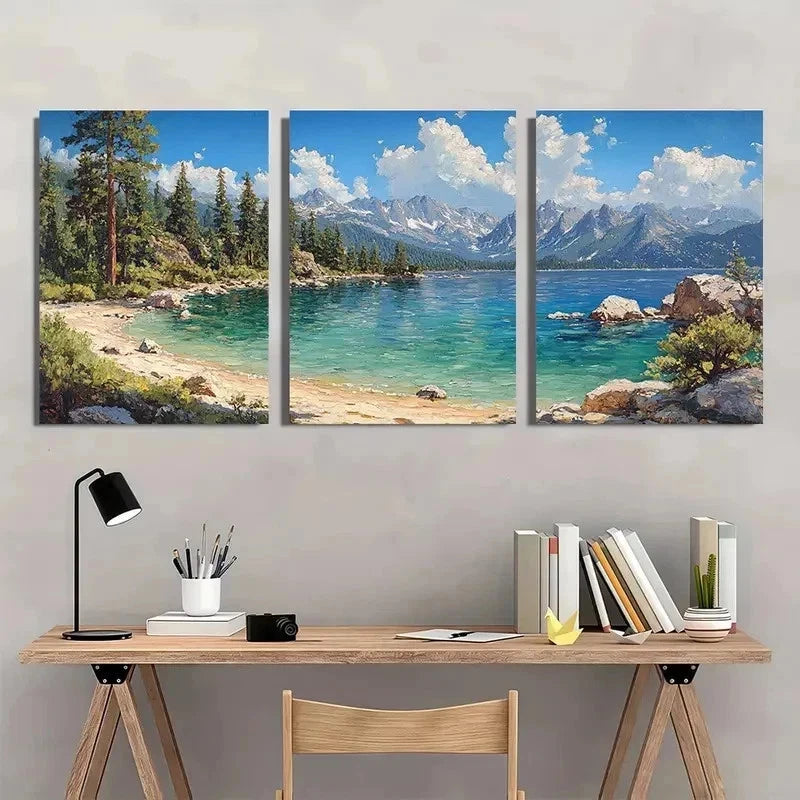 3pcs Tahoe Lake California Landscape Perfect Wall Art Set Canvas Framed 60x90cm - High Quality Print 100% Australian Made Wall Canvas Ready to Hang - Bella Home Decor