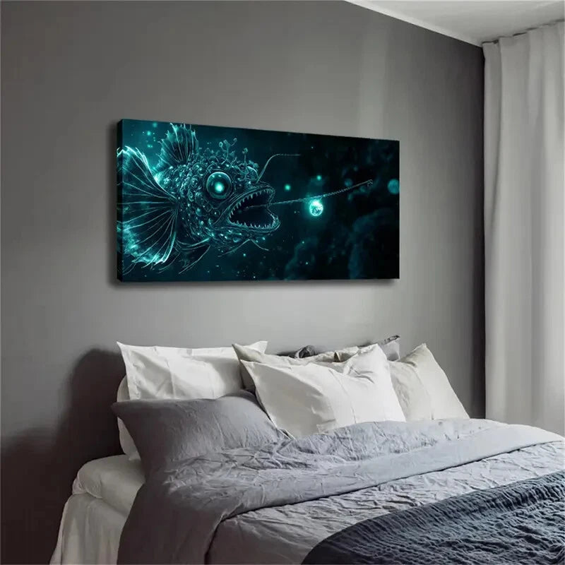 Deep-Sea Fish With A Big Mouth Wall Art Canvas Office Home Room Framed 120x60cm - Bella Home Decor