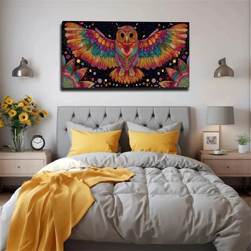 Colorful Feathers For Owls Wall Art Canvas Office Home Room Framed 120x60cm