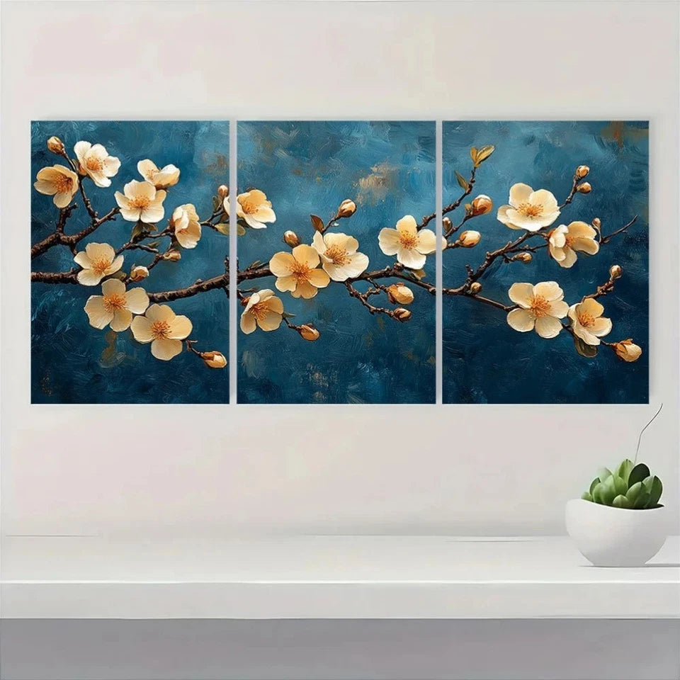 3pcs Charming Apricot Blossom & Wilderness Scene Wall Art Set Canvas Framed 60x90cm - High Quality Print 100% Australian Made Wall Canvas Ready to Hang - Bella Home Decor