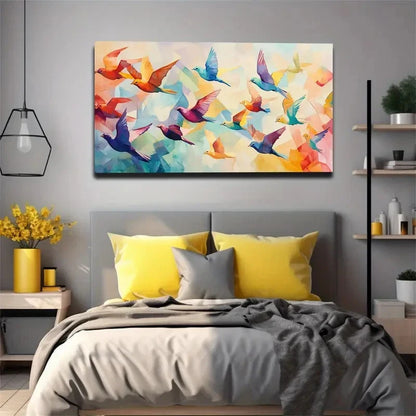 Vibrant Geometric Birds Hues Wall Art Canvas Office Home Room Framed 120x60cm - Bella Home Decor