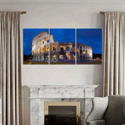 3pcs Italy Rome Colosseum Modern Wall Art Set Canvas Framed 50x70cm - High Quality Print 100% Australian Made Wall Canvas Ready to Hang
