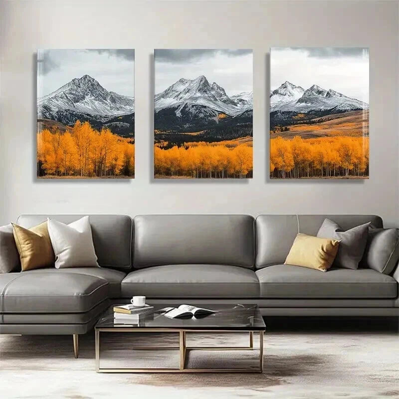 3pcs Majestic Mountain Vibrant Autumn Perfect Wall Art Set Canvas Framed 50x70cm - High Quality Print 100% Australian Made Wall Canvas Ready to Hang