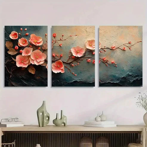3pcs Pink Vine & Cherry Blossom Modern Perfect Wall Art Canvas Unframed - High Quality Print 100% Australian Made Wall Canvas