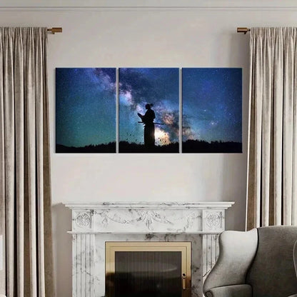 3pcs Starry Night Sky with Silhouette Swordsman Wall Art Set Canvas Framed 40x60cm - High Quality Print 100% Australian Made Wall Canvas Ready to Hang - Bella Home Decor