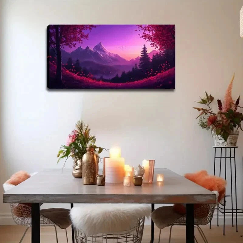 Majestic Purple Sky Lush Forest Wall Art Canvas Office Home Room Framed 120x60cm - Bella Home Decor