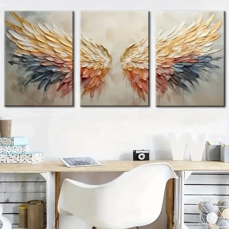 3pcs Fashion Angel Wings Colorful Perfect Wall Art Set Canvas Framed 60x90cm - High Quality Print 100% Australian Made Wall Canvas Ready to Hang - Bella Home Decor