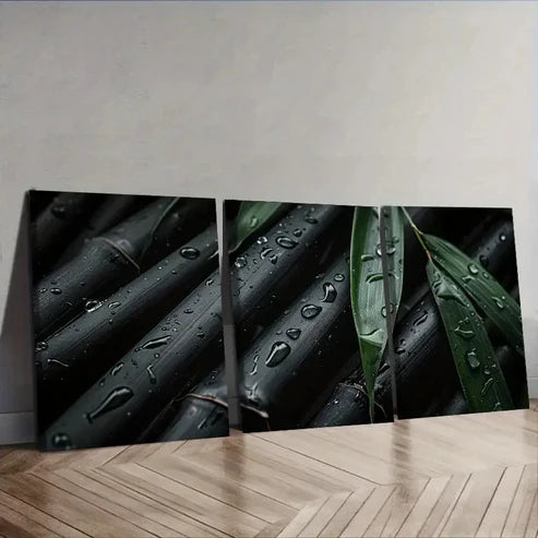 3pcs Bamboo Forest Night Scene Wall Art Set Canvas Unframed - High Quality Print 100% Australian Made Wall Canvas - Bella Home Decor