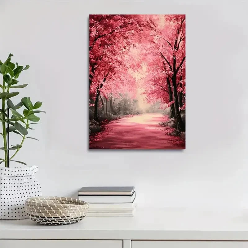Lush Cherry Blossom Tree Forest Painting 40x60cm Metal Print Ready to Hang - Bella Home Decor