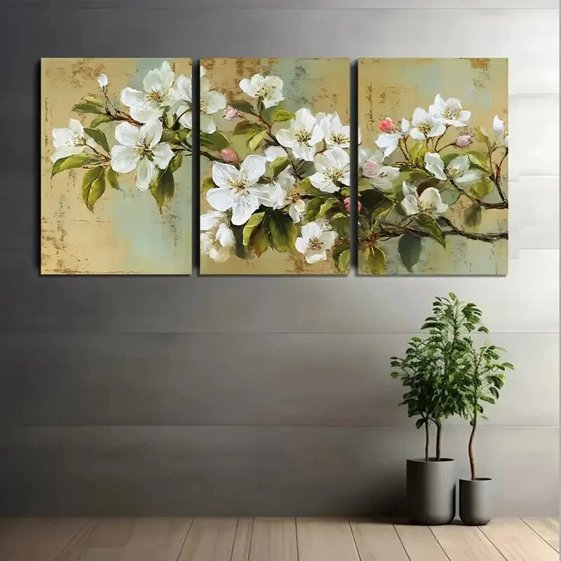 3pcs White Apple Blossoms a Spring Floral Metal Print Ready to Hang Art - Bella Home Decor