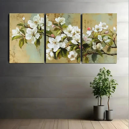 3pcs White Apple Blossoms a Spring Floral Metal Print Ready to Hang Art - Bella Home Decor