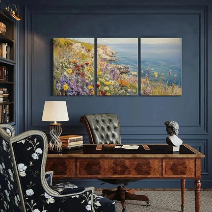 3pcs Coastal Wildflowers Ocean View Metal Print Ready to Hang Art - Bella Home Decor