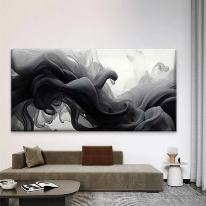 Abstract Black Ink Smoke Flow Wall Art Canvas Office Home Room Framed 120x60cm - Bella Home Decor