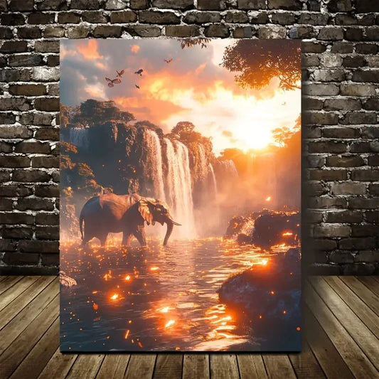 Realistic Scene of Elephant Dancing Under Painting 40x60cm Metal Print Ready to Hang - Bella Home Decor