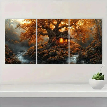 3pcs Mystical Forest Magical Witchy Design D  Wall Art Set Canvas Framed 50x70cm - High Quality Print 100% Australian Made Wall Canvas Ready to Hang