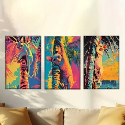 3pcs Palm Trees with Colorful Colors Wall Art Canvas Unframed - High Quality Print 100% Australian Made Wall Canvas