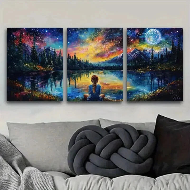 3pcs Starry Night Landscape Mountain Perfect Wall Art Set Canvas Framed 40x60cm - High Quality Print 100% Australian Made Wall Canvas Ready to Hang - Bella Home Decor