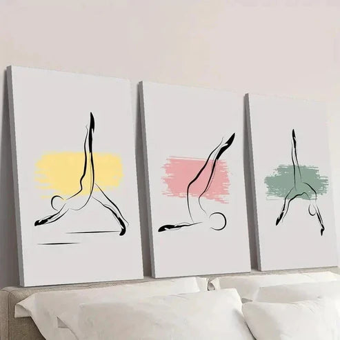 3pcs Abstract Pilates Exercise Poses  Wall Art Set Canvas Unframed - High Quality Print 100% Australian Made Wall Canvas - Bella Home Decor