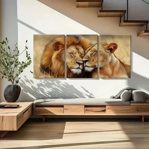 3pcs Lion & Lioness Couple Nature Serenity Wall Art Set Canvas Unframed - High Quality Print 100% Australian Made Wall Canvas