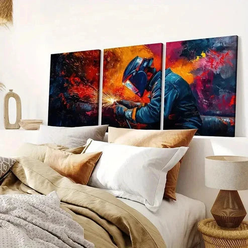 3pcs Dynamic Sparks, Industrial Style Wall Art Canvas Unframed - High Quality Print 100% Australian Made Wall Canvas - Bella Home Decor